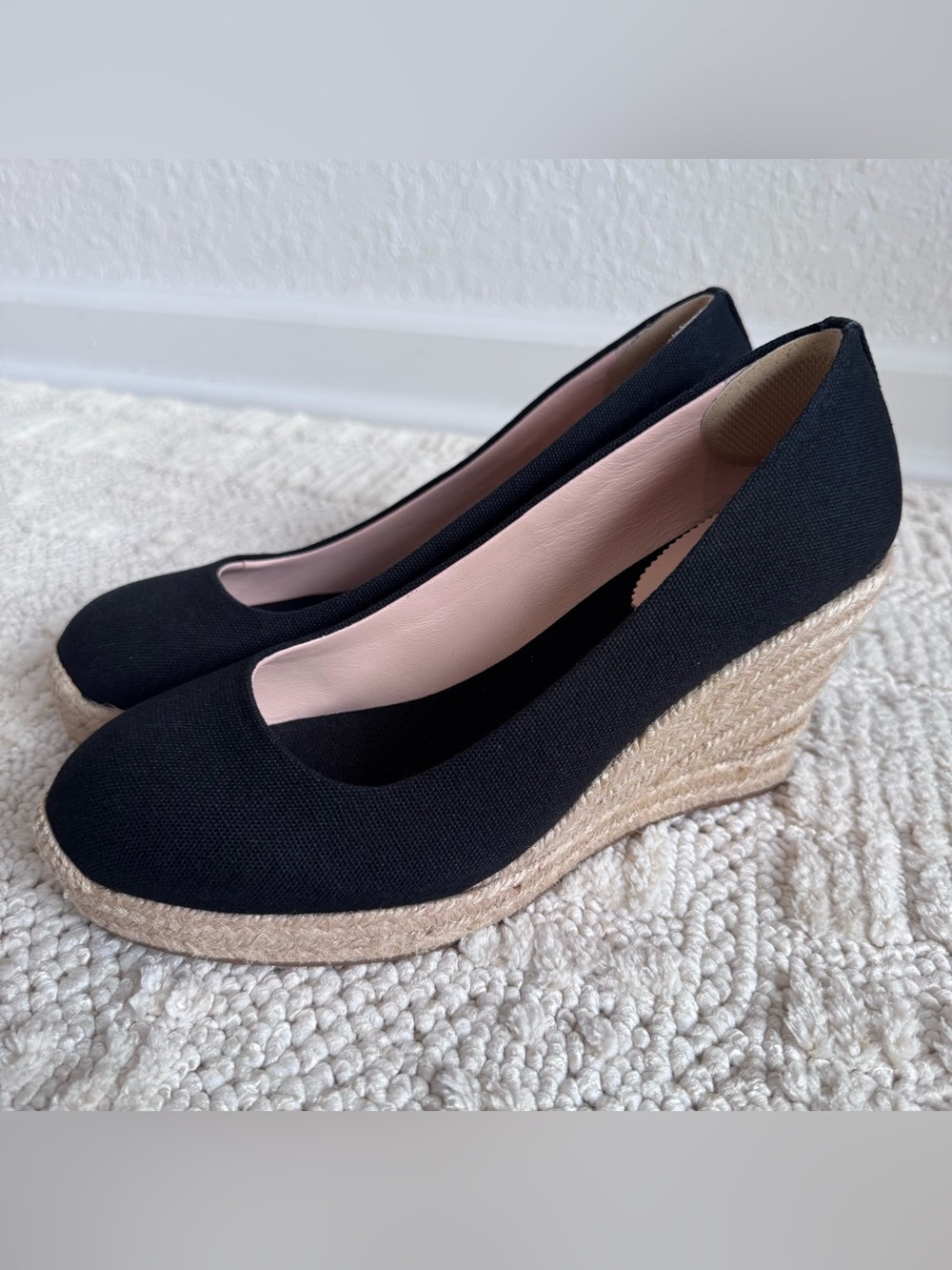 J.Crew Seville Black Canvas Espadrille Wedges Women Size 7.5 Slip On EUC